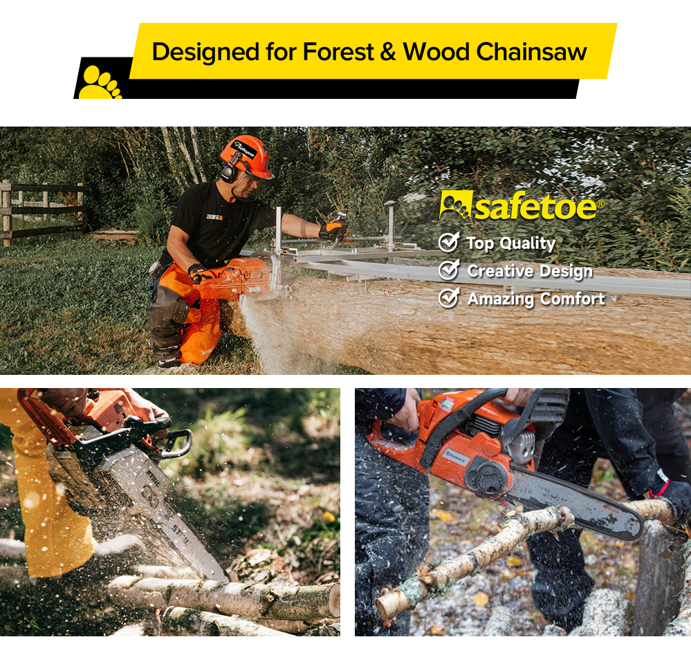 Safetoe H-9555 Forestry & Logging Chainsaw Safety Boots أحذية أمان بالمنشار الآلي H-9555 من Safetoe مصممة لأعمال الغابات وقطع الأشجار وقطع الأخشاب