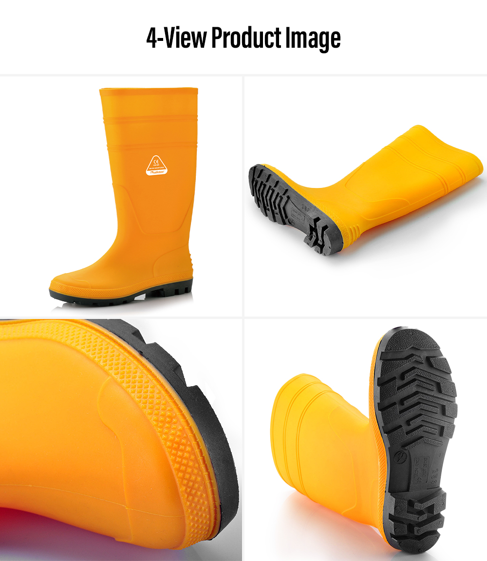 Waterproof PVC Wellington Boots Four-View Display صورة منتج بأربعة عروض لأحذية العمل المقاومة للماء من مادة PVC Wellington