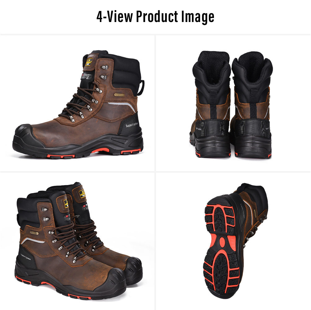 H-9552BR Oil Gas Safety Boots 4 views أربعة مناظر لأحذية السلامة الشتوية المعزولة المقاومة للماء من Safetoe H-9552BR