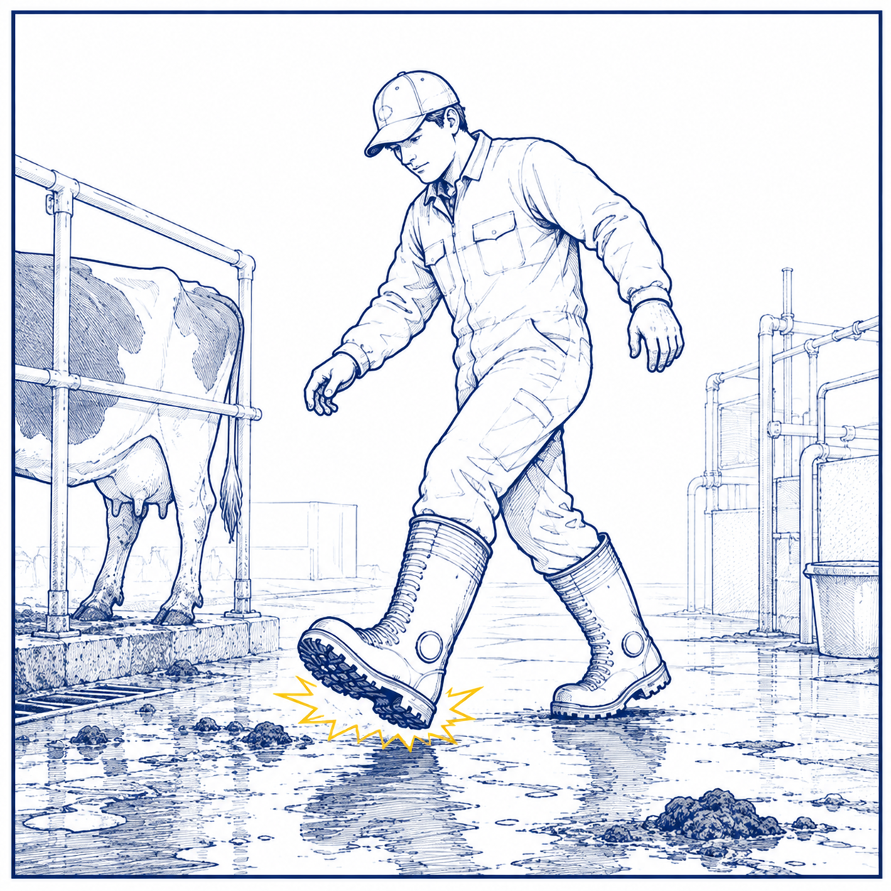 Wet and Slippery Hazards in Livestock Farming الألبان / الماشية