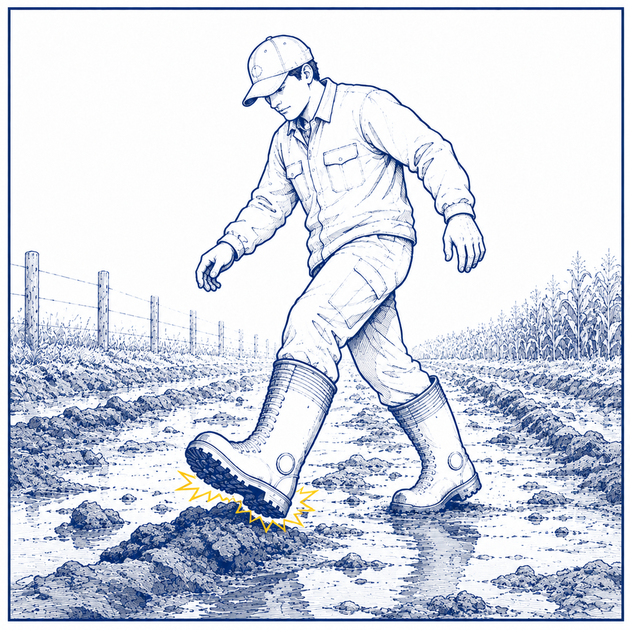 Mud and Uneven Ground Hazards in Farm Work العمل الميداني