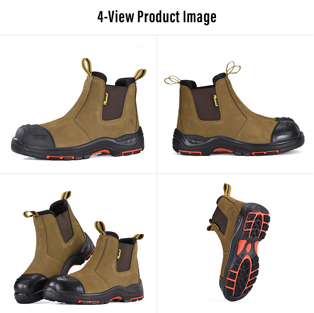 M-8025NB Slip-On Work Boot Views مناظر متعددة لأحذية السلامة الصناعية المصنوعة من الجلد البني M-8025NB