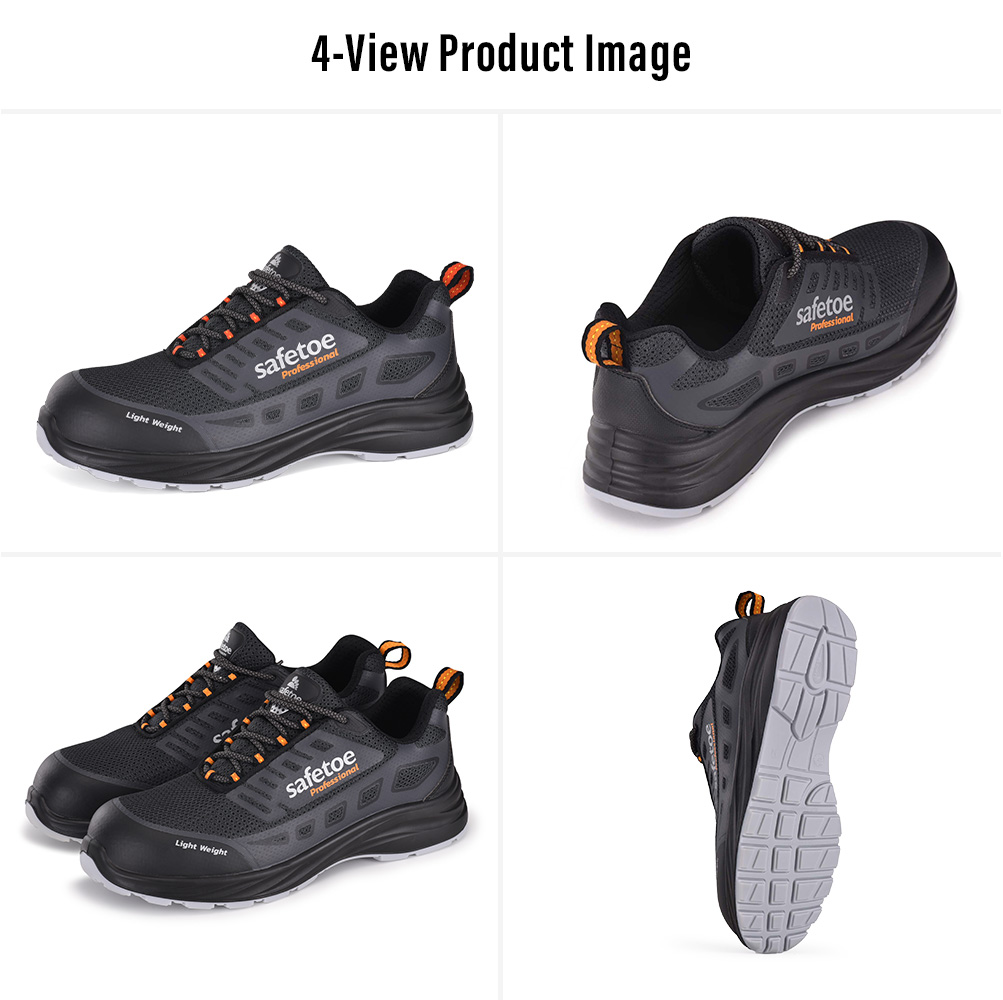 Low-Cut Safety Shoes Multi-View Display مناظر متعددة لأحذية أمان منخفضة القطع قابلة للتنفس مع مقدمة واقية ونعل خارجي مقاوم للانزلاق،