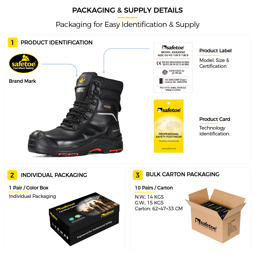 H-9552BK Bulk Winter Safety Footwear Packaging H-9552BK تعبئة أحذية السلامة المعزولة وتوريدها بالجملة للموزعين الصناعيين