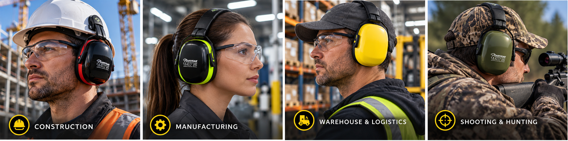 Safety Earmuffs for Industrial and Shooting Hearing Protection أغطية أذن آمنة من Safeyear للبناء والتصنيع والخدمات اللوجستية وحماية السمع أثناء إطلاق النار