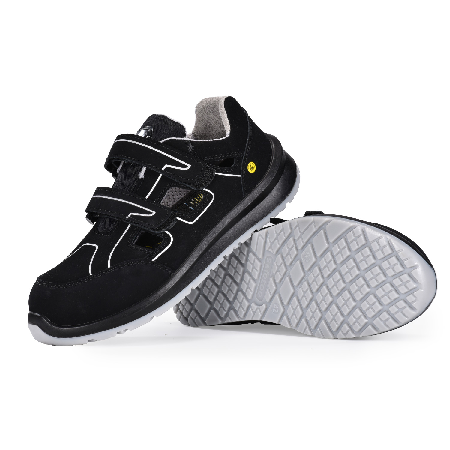 صندل رجالي من الجلد خفيف الوزن حذاء عمل آمن مع غطاء إصبع مركب S1P L-7518B رمادي