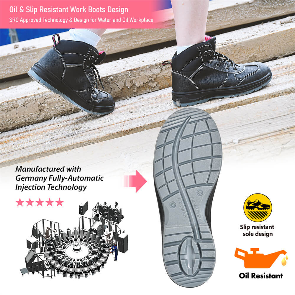 أحذية عمل جلدية سوداء مقاومة للماء للنساء البناء M-8516W