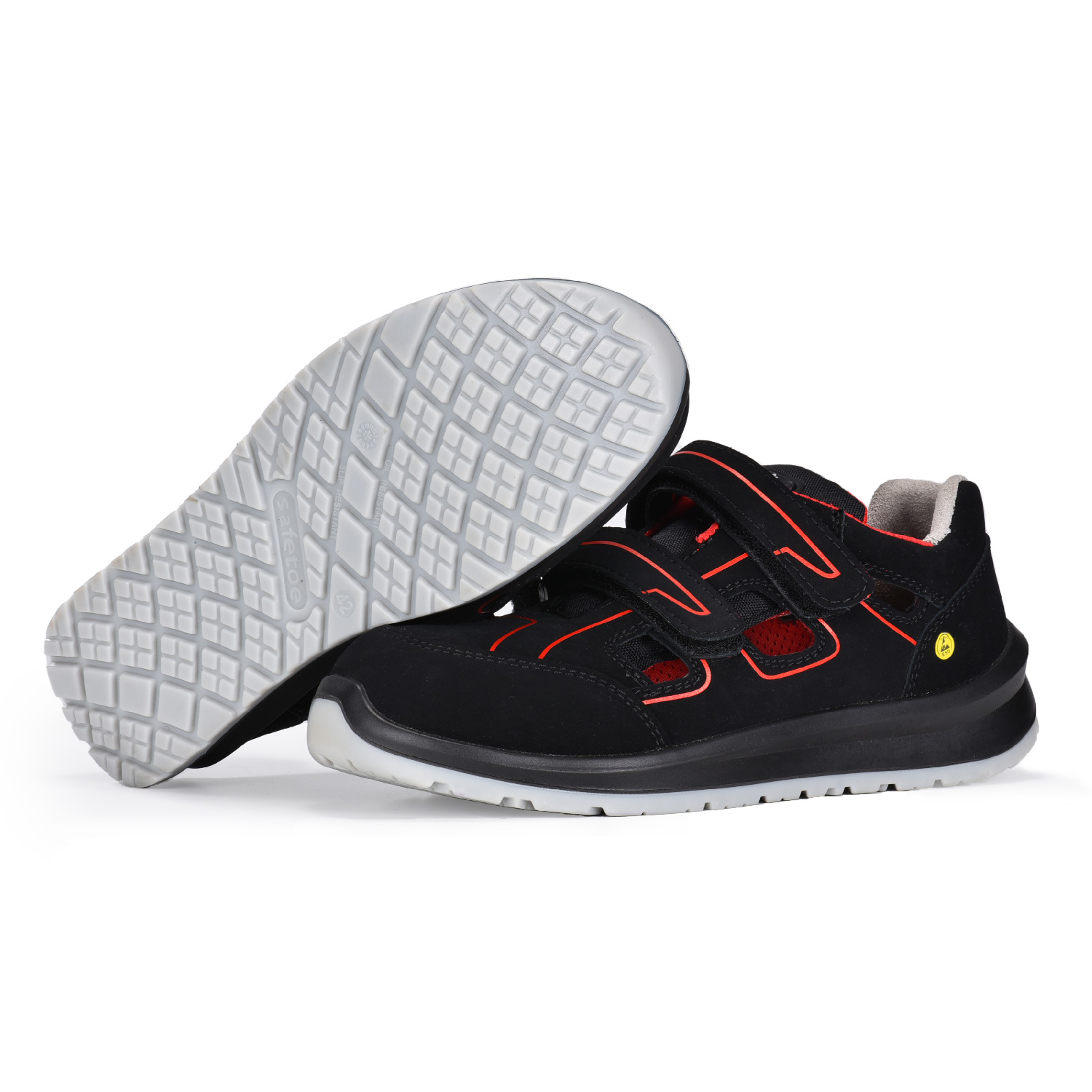 حذاء أمان S1P غير قابل للانزلاق مع غطاء حماية بشريط فيلكرو L-7518B أحمر