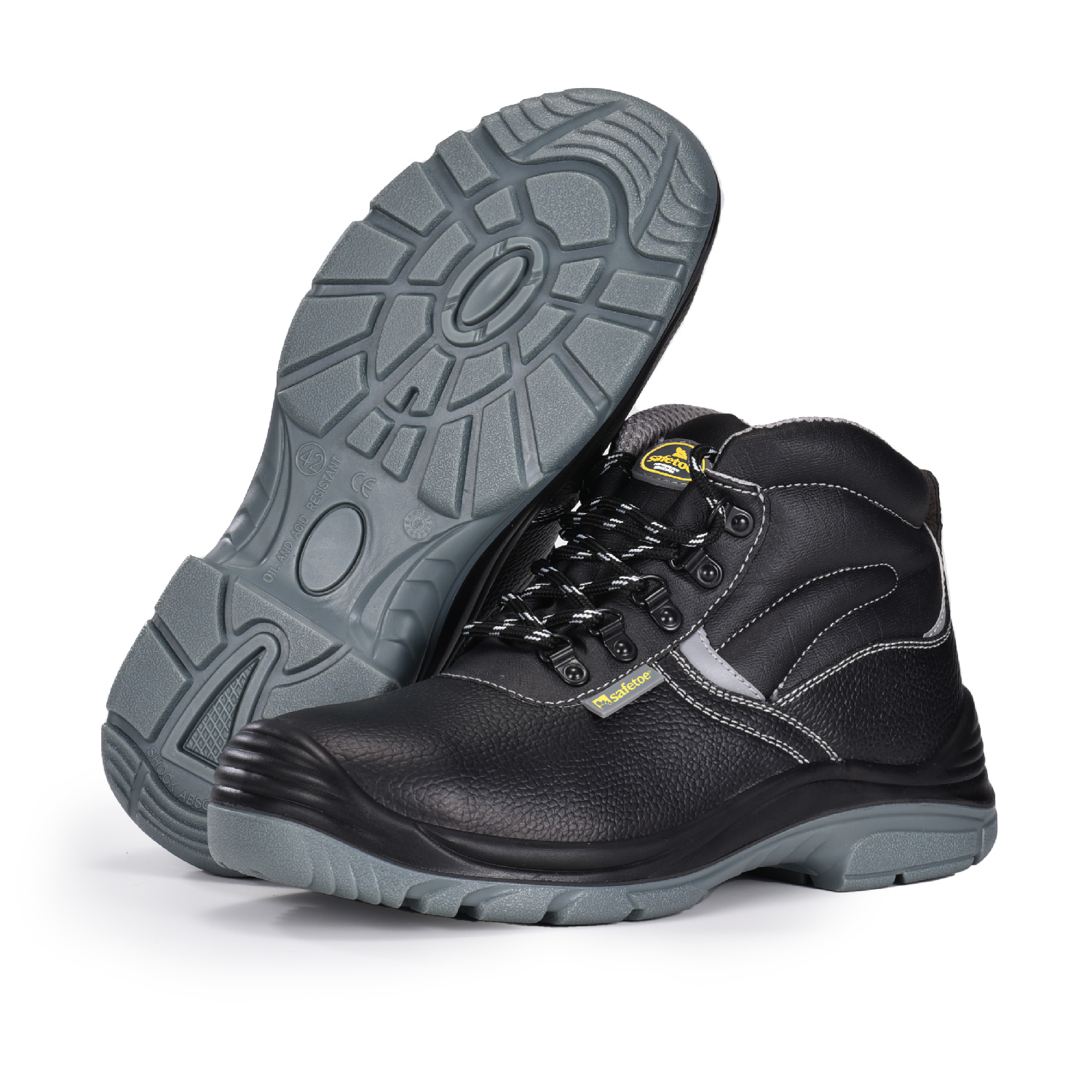 حذاء سلامة من جلد البقر الأسود المقاوم للزيوت للرجال M-8520