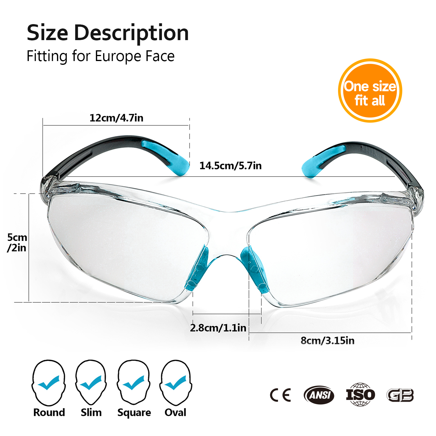نظارات السلامة CE EN166 UV400 نظارات العمل الواقية SG003 أزرق