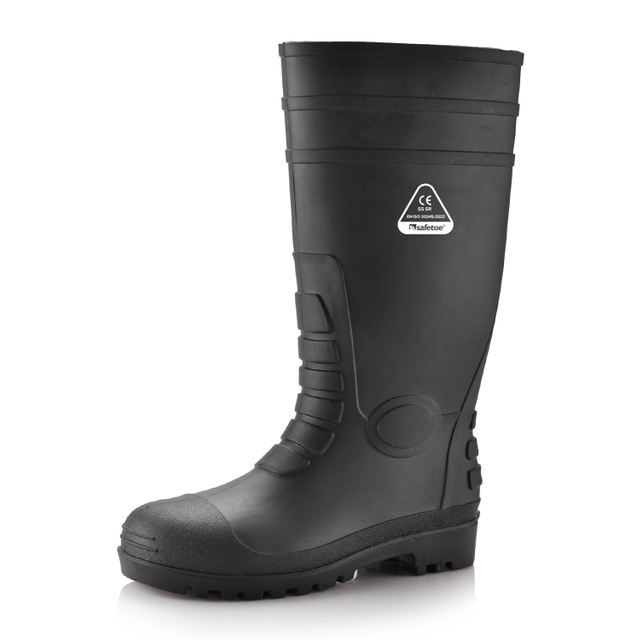 أحذية S5 Safety Wellington - أحذية عمل مقاومة للماء من الفولاذ PVC W-6038 باللون الأسود