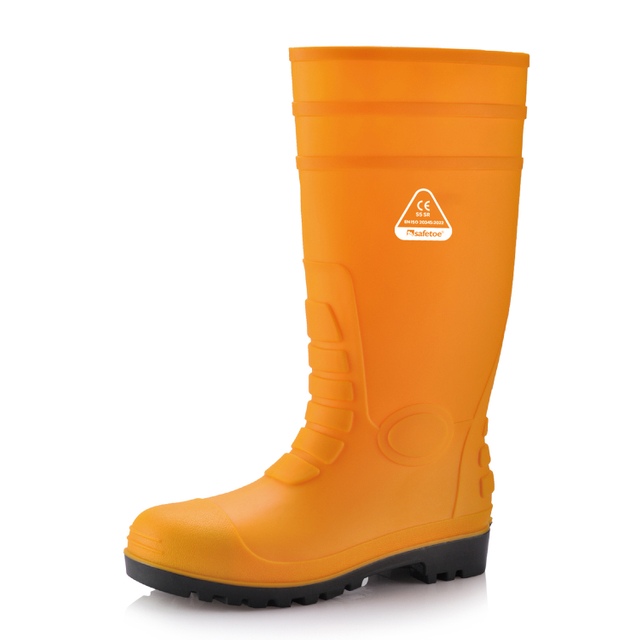 أحذية S5 Safety Wellington - أحذية عمل مقاومة للماء من مادة PVC ذات مقدمة فولاذية W-6038 باللون الأصفر