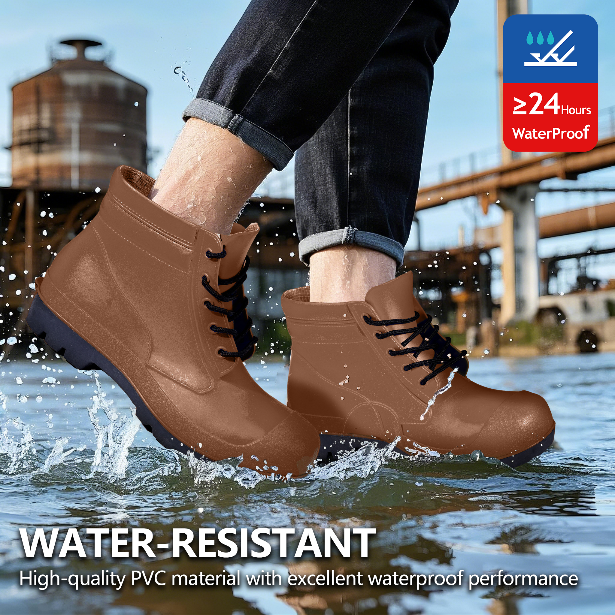 حذاء مطر منخفض للرجال W-6050 بني SteelGuarder