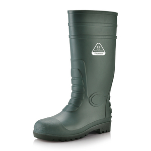 أحذية S5 Safety Wellington - أحذية عمل مقاومة للماء من الفولاذ PVC W-6038 باللون الأخضر