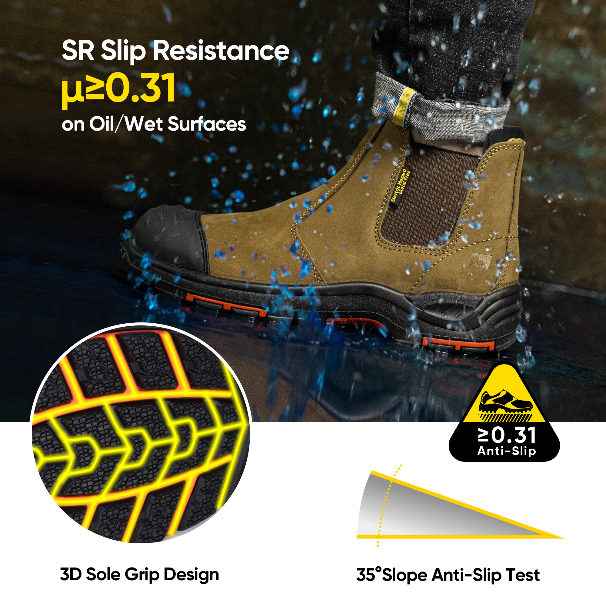 أحذية سلامة العمل المعزولة بالمطاط العازلة الكهربائية والمعتمدة من ASTM M-8025NB InstaGuard Chelsea