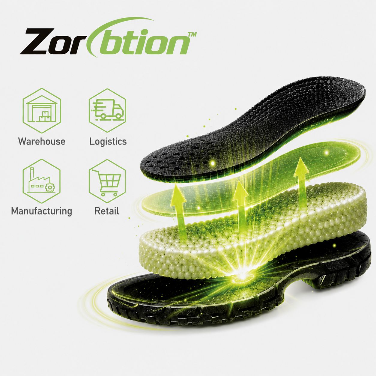 نظام امتصاص الصدمات Zorption لأحذية السلامة المريحة في مجال الخدمات اللوجستية والتخزين