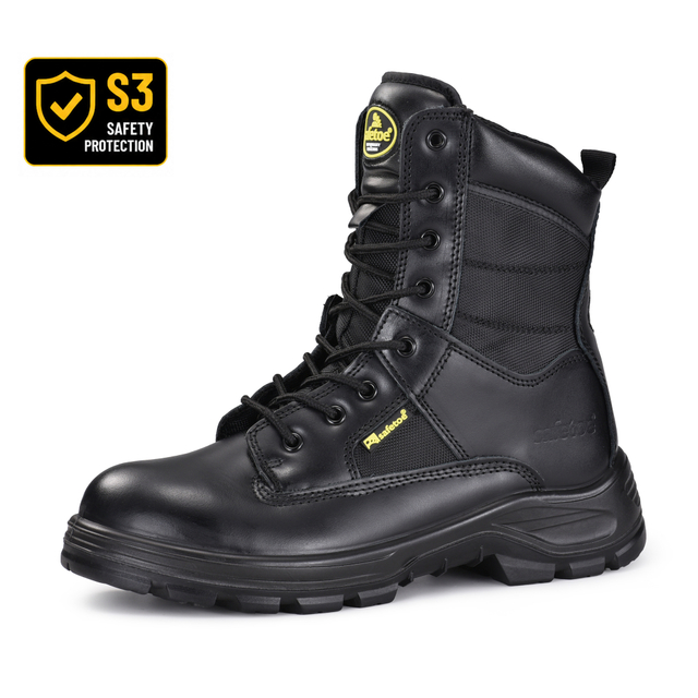 حذاء أمان S3 بنمط تكتيكي مع سحاب جانبي وجزء علوي من الجلد | H-9438 SafeCombat-H