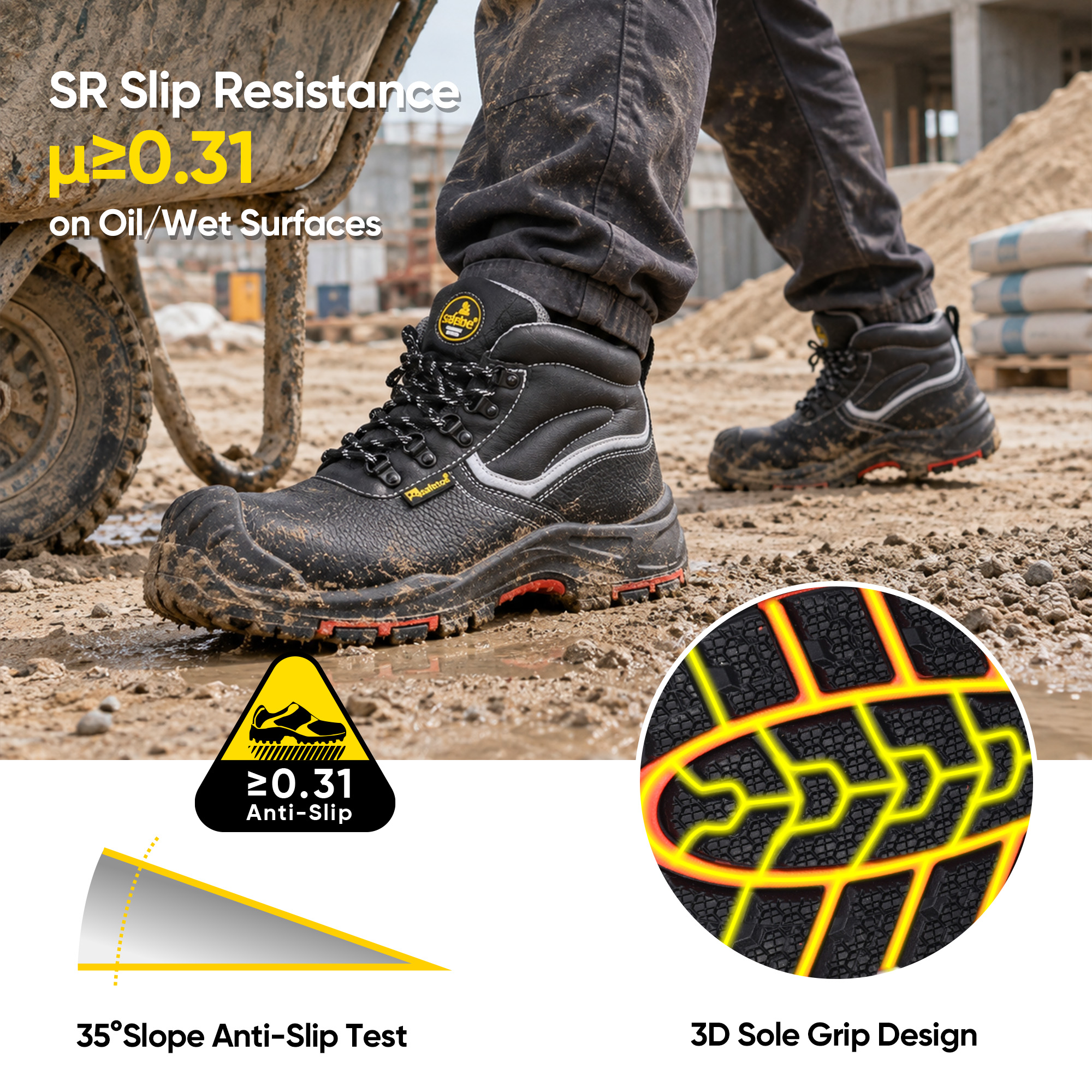 حذاء سلامة البناء الصناعي المعتمد من البقرة السوداء M-8520PRST SiteShield Max