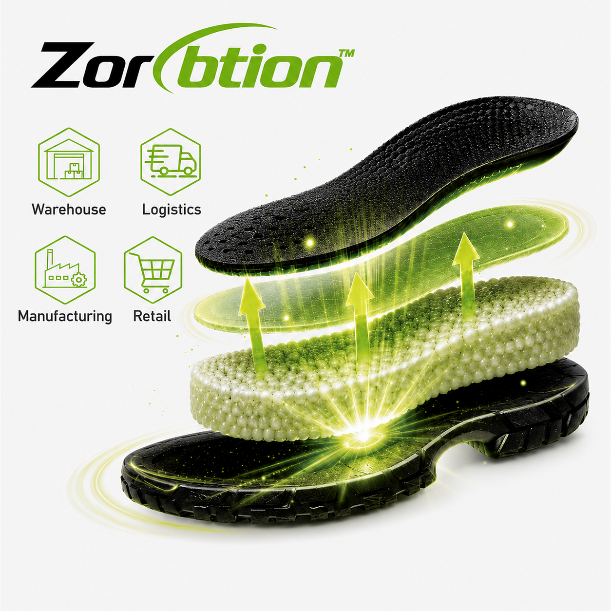 يوفر نظام توسيد الكعب Zorbtion™ امتصاصًا للصدمات لأحذية السلامة