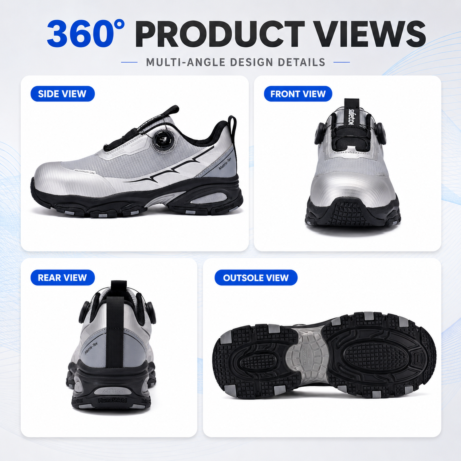 حذاء أمان QuickDial بتصميم رياضي، مقدمة من الألومنيوم S1P ومضاد للانزلاق لعمال الخدمات اللوجستية L-7601 رمادي