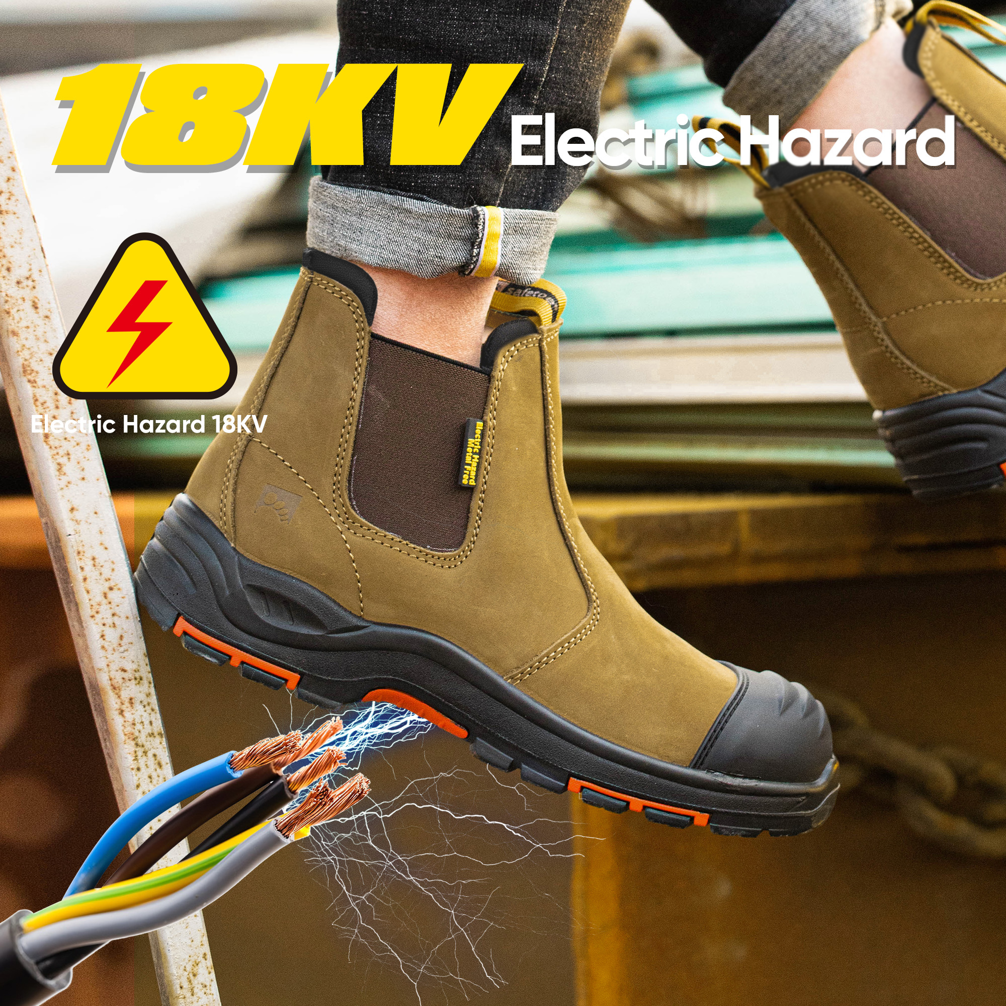أحذية سلامة العمل المعزولة بالمطاط العازلة الكهربائية والمعتمدة من ASTM M-8025NB InstaGuard Chelsea