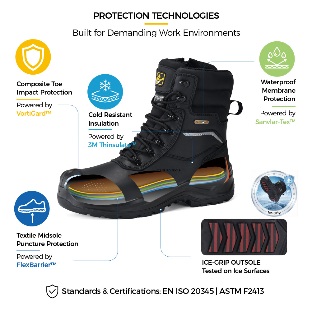 حذاء Safetoe H-9552 IceGrip للسلامة الباردة للغاية مع مقدمة مركبة، وعزل 3M Thinsulate، وغشاء مقاوم للماء، ونعل أوسط من القماش ونعل خارجي بمقبض ثلج، 
